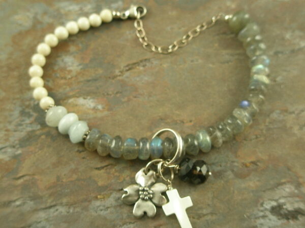 Graduated Handmade Stone Bracelet/Charms/Cross-0