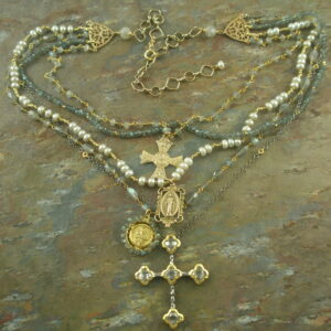 Five Strand Stone and Cross Statement Necklace-0