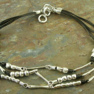 Eclectic Triple Strand Leather And Silver Necklace2+1-0