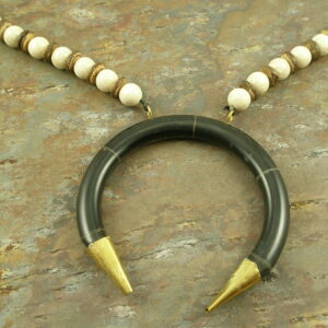 Long Handcrafted Wood And Horn Statement NecklaceNo Plastic-0