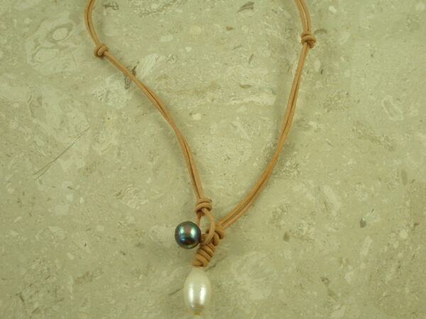 Leather And Pearl ChokerTwo Toned-0