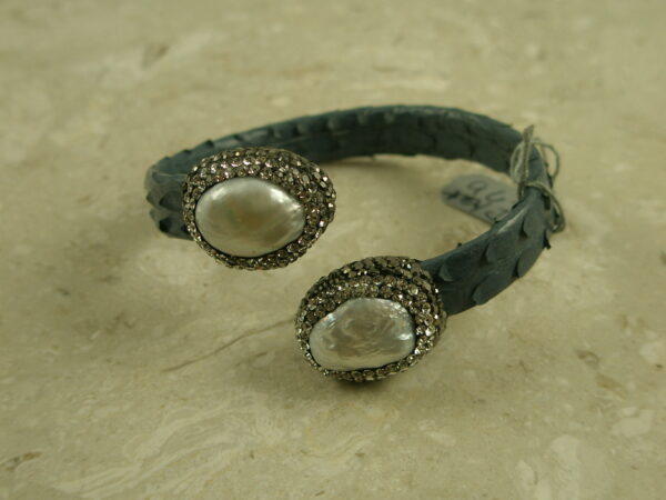 Leather, Pearl And Crystal Snap BraceletSnap-0