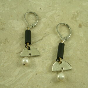 Handcrafted Pewter Eclectic Dangle EarringsBitty Pearl-0