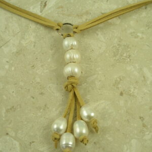 Adjustable Long Leather/Pearl NecklaceTie It Up-0