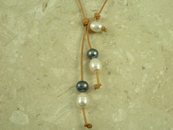 Leather/Pearl Lariat NecklaceLooped-0