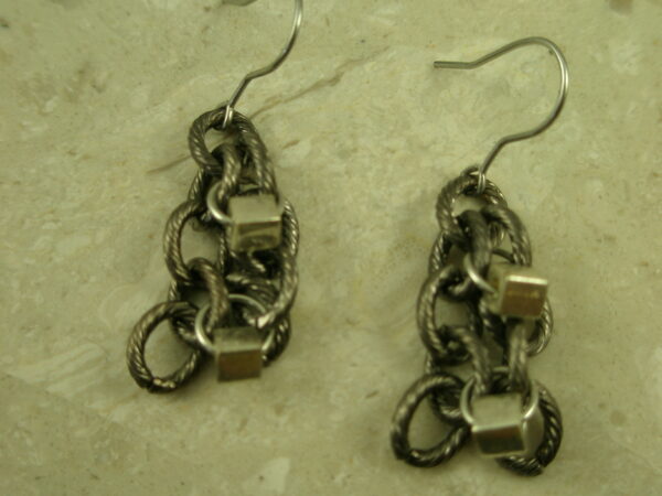 Stainless Steel Chain EarringsSilver Cube-0