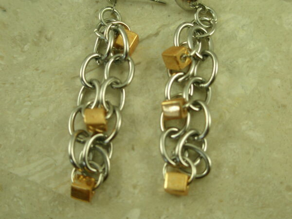 Two Tone Stainless Steel Post EarringsChained-0