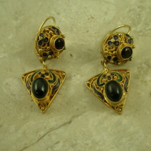 Crafted Filigree Gold Vermeil/Stones EarringTwo Part-0