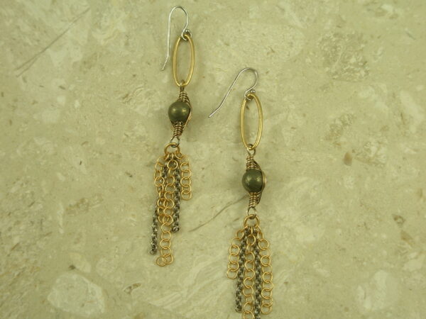Golden Pearl And Chain Dangle EarringsChained-0