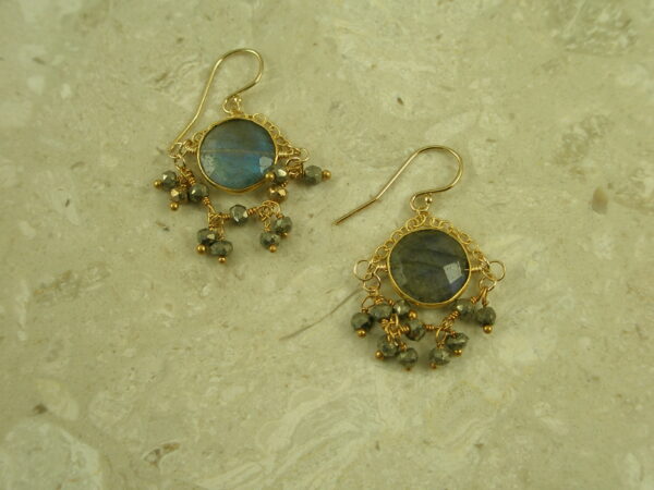 Handcrafted Golden Pyrite And Labradorite Drop EarringToo Pretty!-0