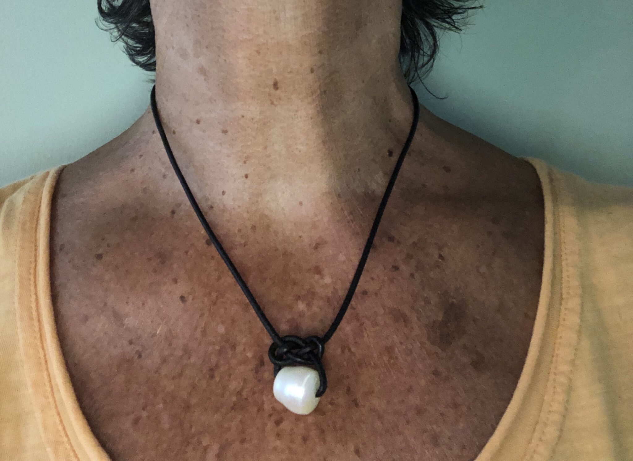 Celtic Knot Leather And Pearl Necklace/Knotted In Tan