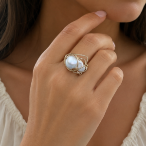 Baroque Pearl Golden Statement Ring/Twisted Sister