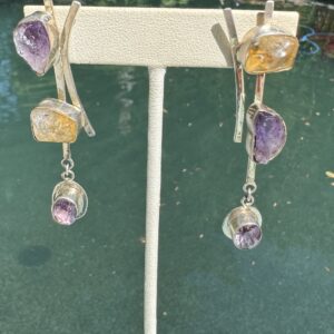 One Of A Kind Stone Dangle Post Earrings/Asian Twist