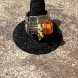 Handcrafted Eclectic Pewter Ring/Orange Pop