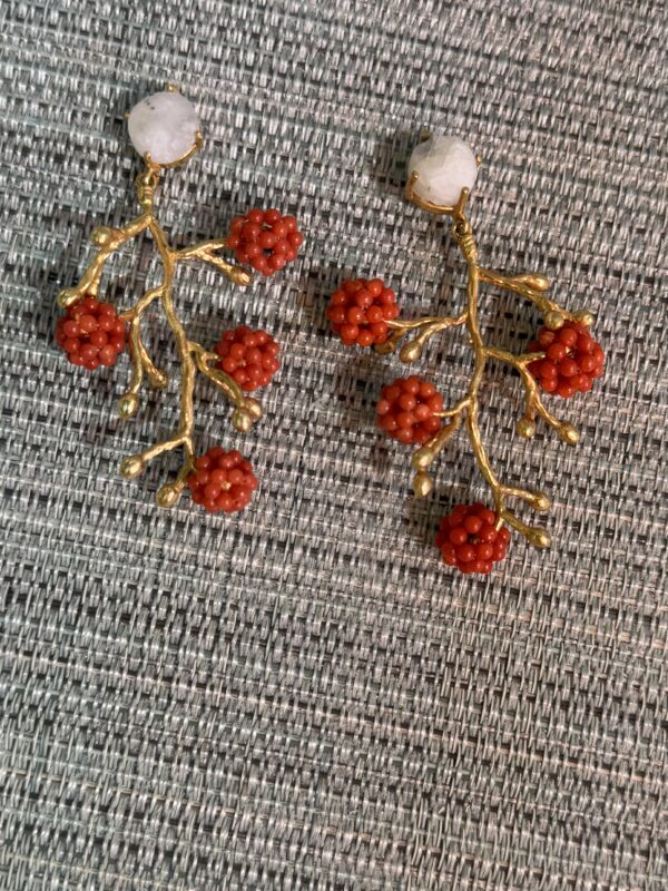 One Of A Kind Coral/Moonstone Earring/Branch Out
