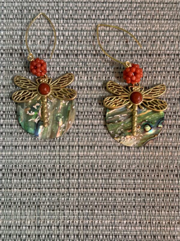 One Of A Kind Shell/Coral Earring/Dragonfly