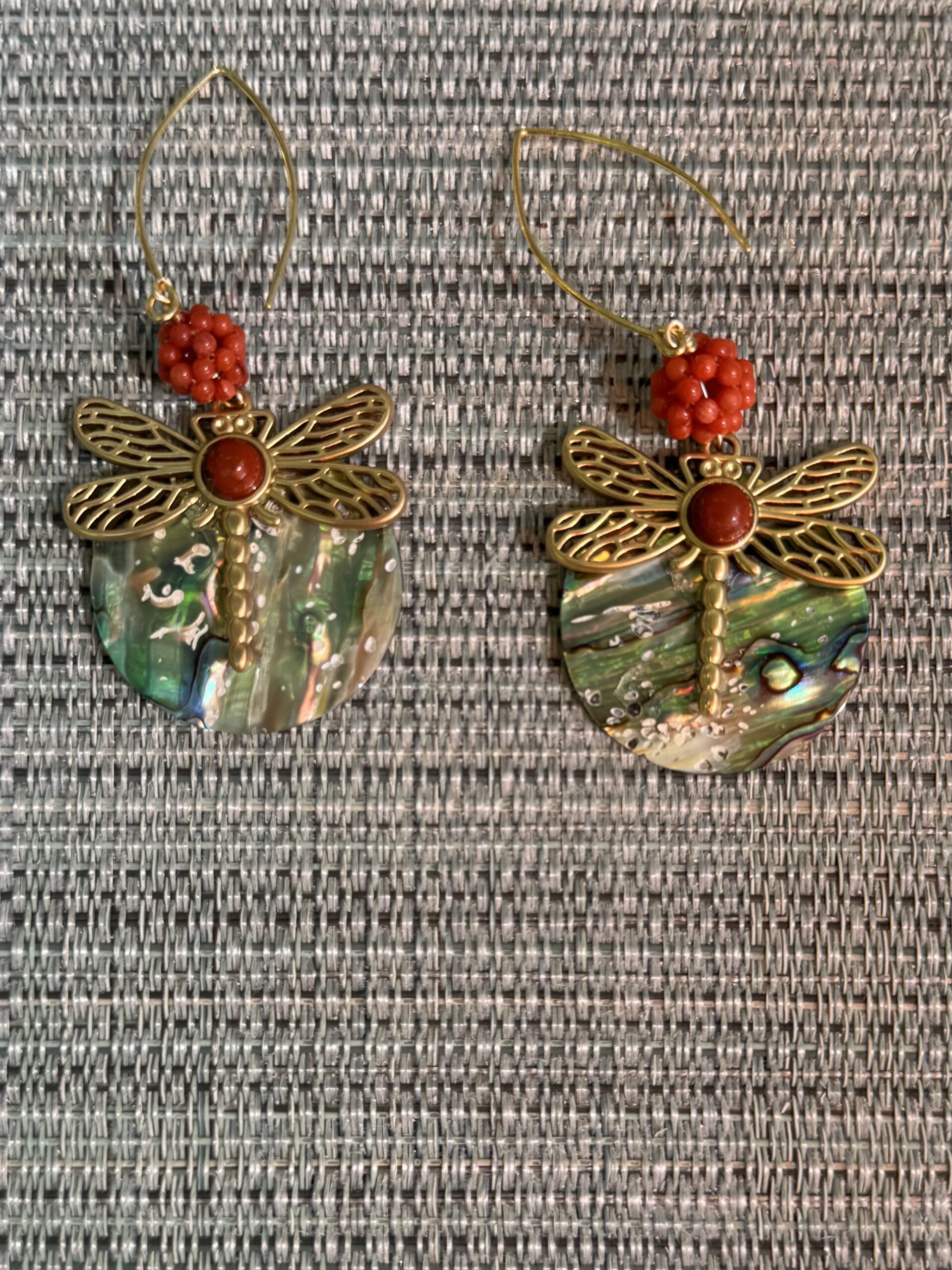 One Of A Kind Shell/Coral Earring/Dragonfly