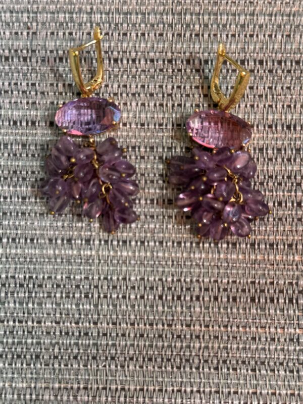 Amethyst One Of A Kind Statement Earring/Grapes