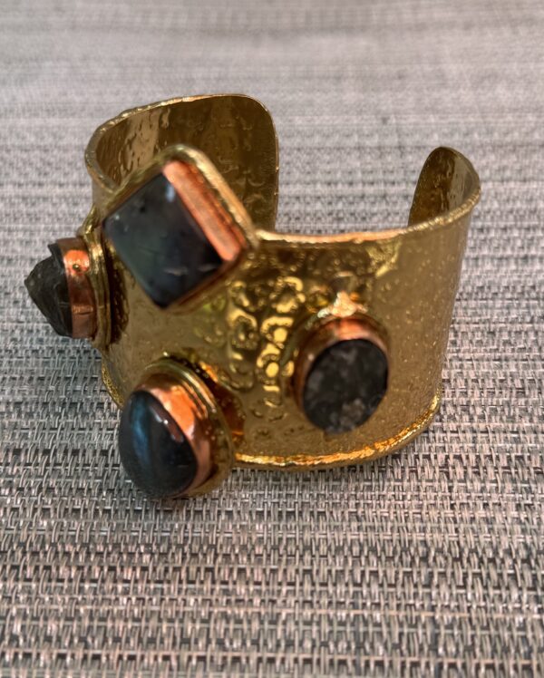 Wide Brass Labradorite Bracelet/Four Corners
