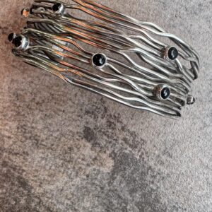 Native American Sterling/Onyx Cuff Bracelet/Woven In