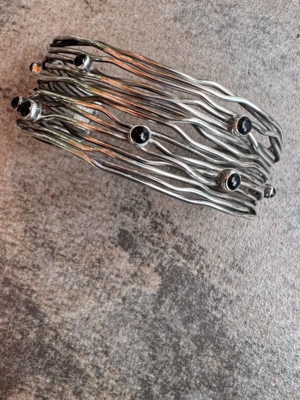 Native American Sterling/Onyx Cuff Bracelet/Woven In