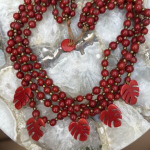Organic Taguna Nut Multi Necklace/Red Leaf