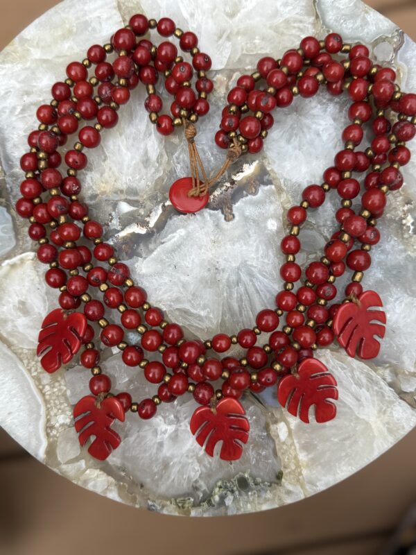 Organic Taguna Nut Multi Necklace/Red Leaf