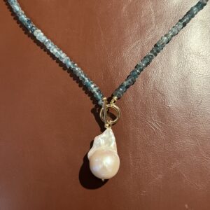 Zircon And Baroque Pearl Toggle Necklace/Blue Ice