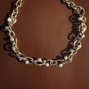 One Of A Kind Golden Necklace/Linked In Pearls