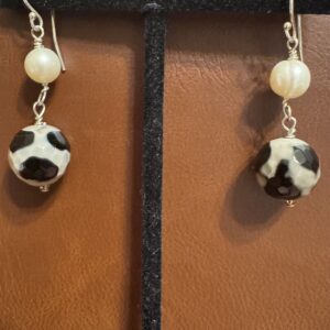 Agate/Pearl Dangle Earring/Leopard