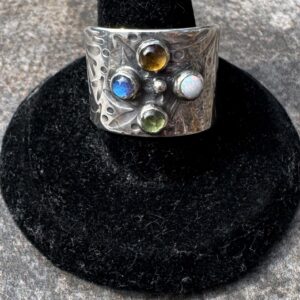 Sterling Multi Stone Adjustable Ring/4 Stones