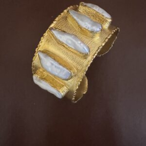 Brass/Pearl Statement Cuff Bracelet/The Queen