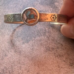 Sterling Silver Stone Cuff Bracelet/Mosaic Inlay