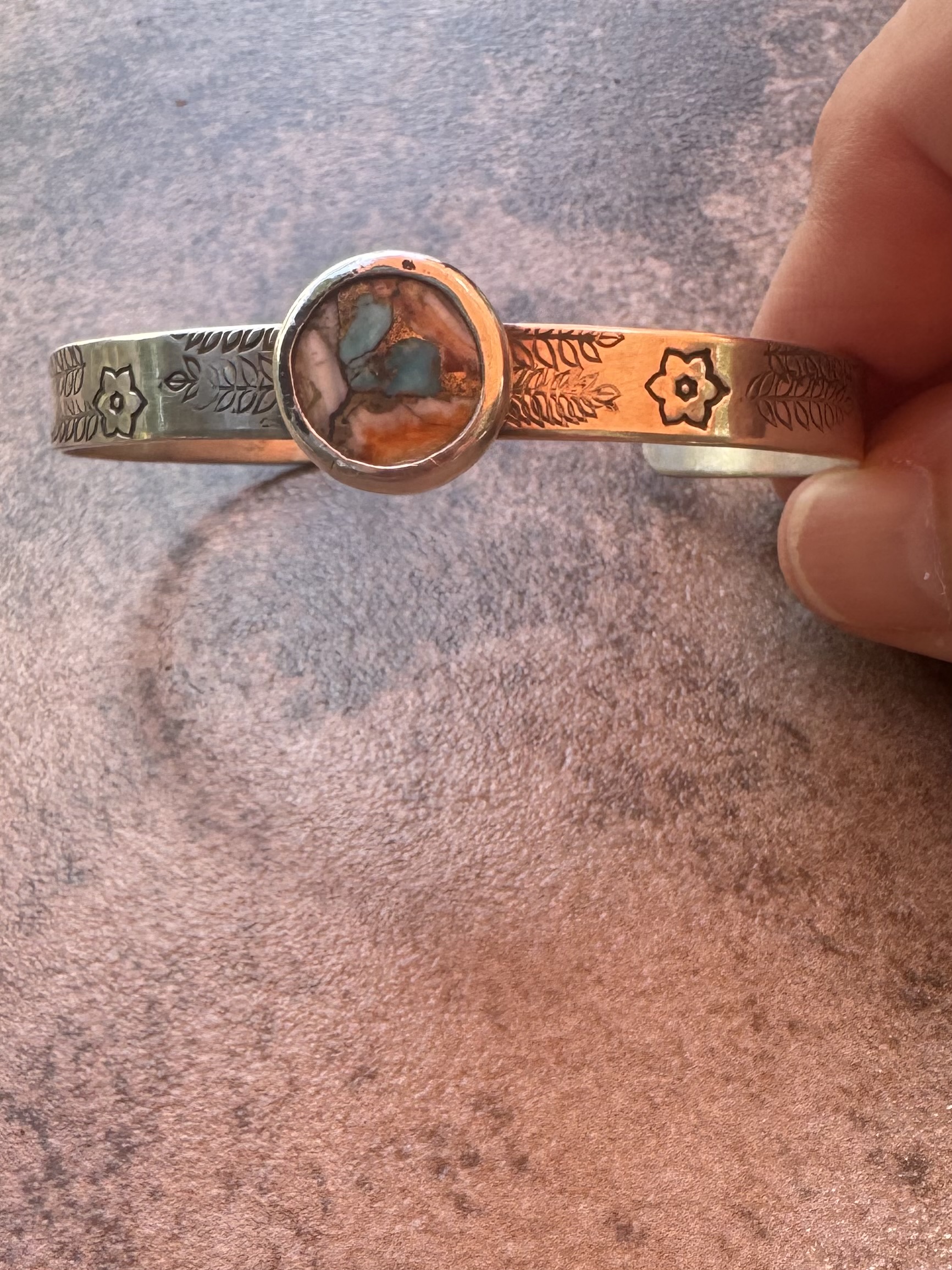 Sterling Silver Stone Cuff Bracelet/Mosaic Inlay