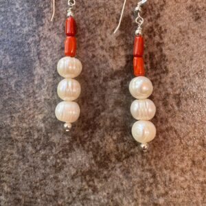 Coral/Pearl Dangle Earring/I See You!