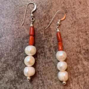 Coral/Pearl Dangle Earring/I See You!